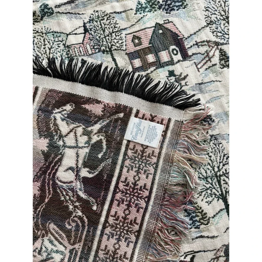 Winter Village Horse tapestry throw Coming Home 100% cotton 67